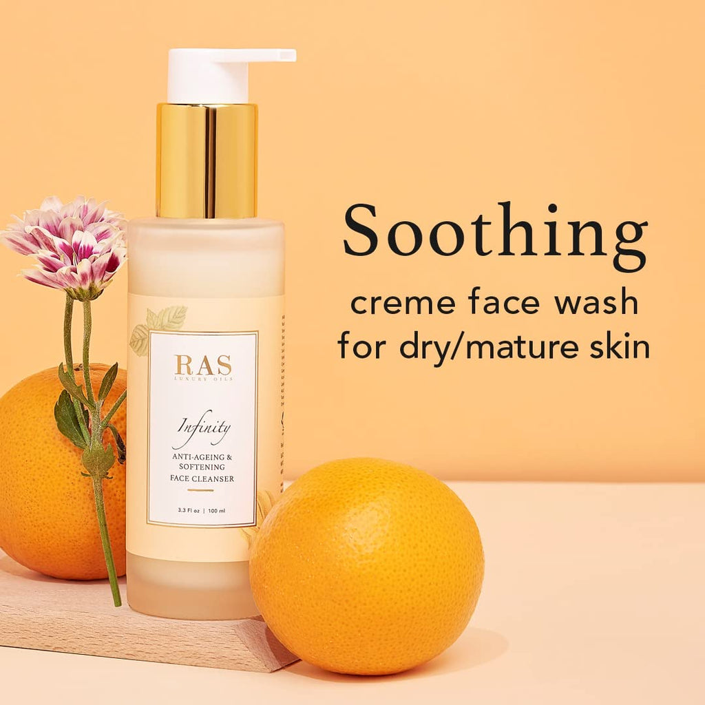 RAS Luxury Oils Infinity Anti Ageing CrÃ¨me Face Cleanser | Face wash With Calendula, Shea Butter & Red Algae | Soothes Skin, Locks In Moisture, Makes Skin Plump & Supple | Intensely Nourishes