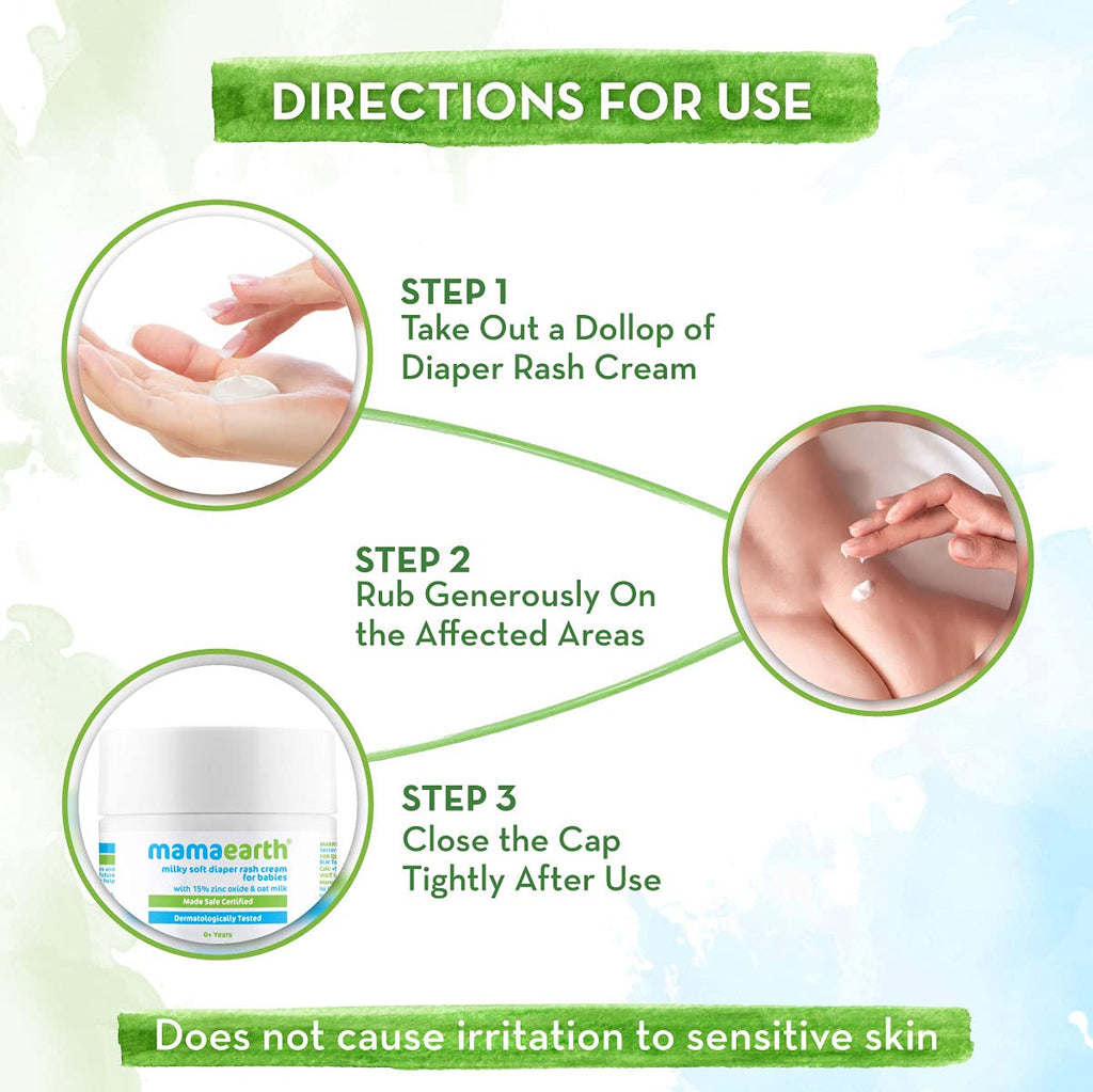 Mamaearth Milky Soft Diaper Rash Cream for Babies - 50g | Infused with 15% Zinc Oxide, Oat Milk & Calendula | Prevents Rashes, Soothes Redness & Itching, Toxin-free