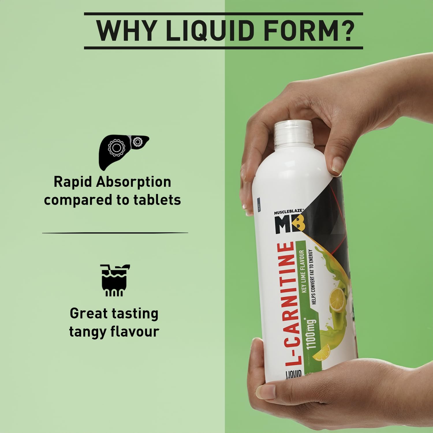 MuscleBlaze Liquid L-Carnitine 1100 Mg (450 Ml,30 Servings)|Converts Fat Into Energy,1 Count