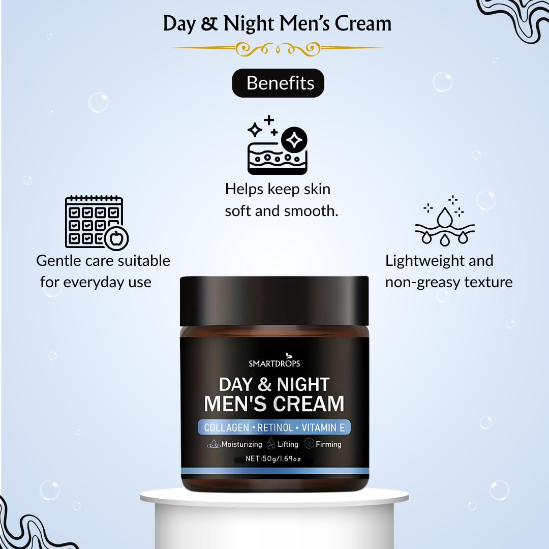 Smartdrops Men Day Night Face Cream Skin Care Moisturizing Cream with Collagen Retinol Vitamin E, Skin Brightening & Anti Aging Cream for Men, Day & Night Face Cream for Daily Use - 50 g (Pack 1)