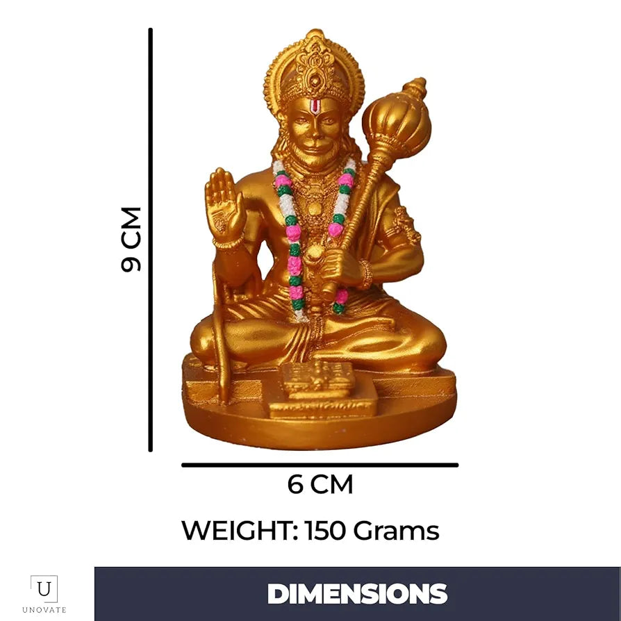 Unovate Resin Hanuman Idol for Car Dashboard Gold