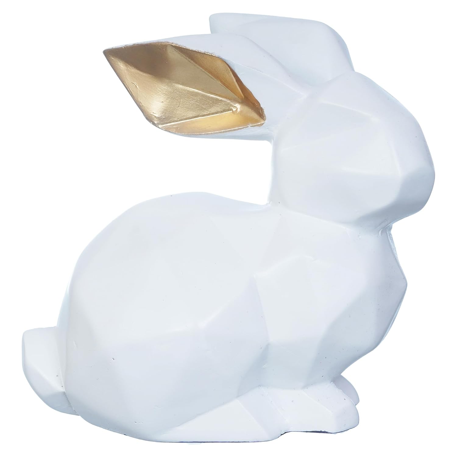 Ecraftindia Geometric Polyresin White Rabbit Statue Animal Figurine Decorative Showpiece for Home