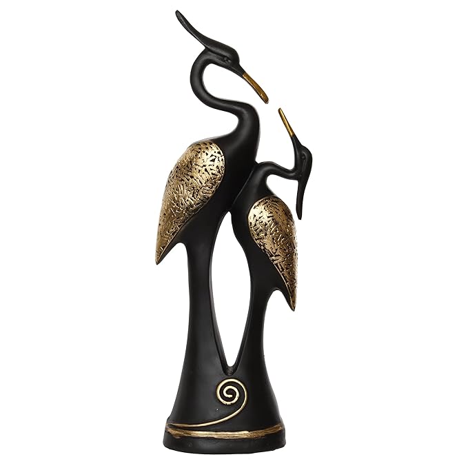 Ecraftindia Resin Golden and Black Kissing Swan Couple Statues Love Birds Figurines Decorative Showpieces