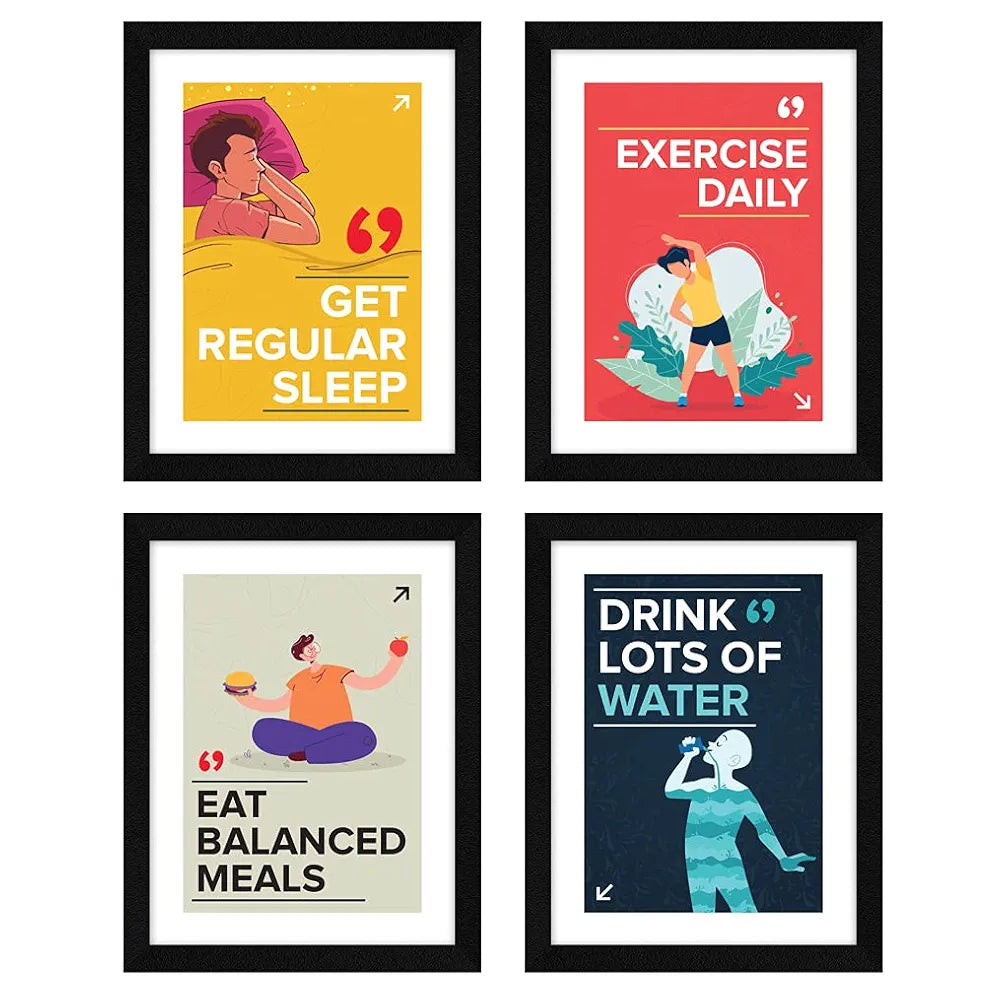 ArtX Paper Big Health Quotes Wall Frame Art PaintingAXF00117-MOT Set of 4