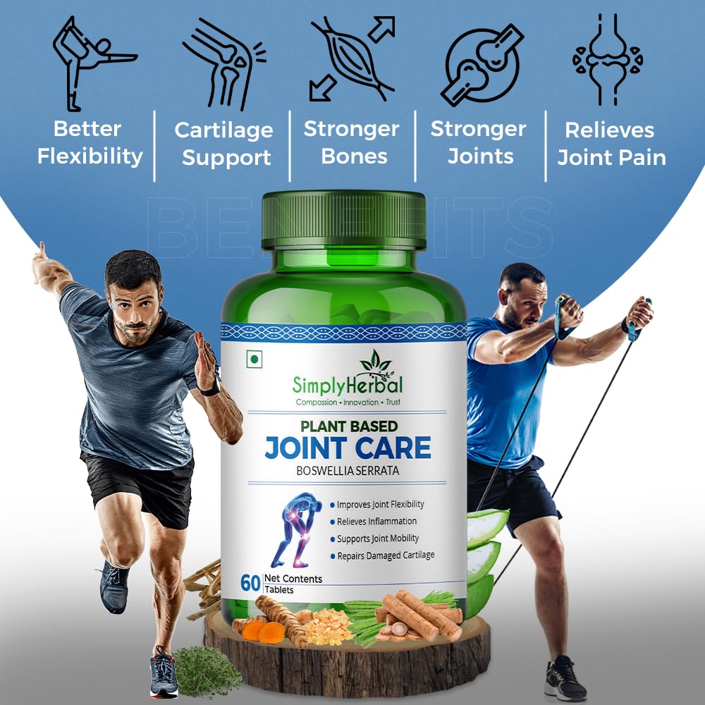 Simply Herbal Plant-Based Joint Care & Joint Support Tablets | Moringa, Boswellia Serrata, Eucalyptus, Green Amla, Green Turmeric, Alfalfa, Aloe Vera | 60 Tablets
