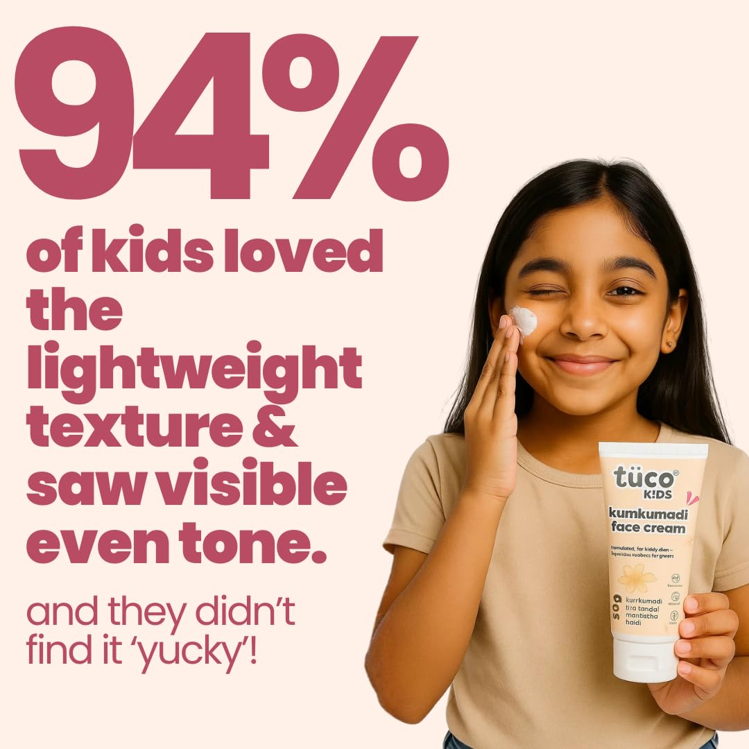 TucoÂ® Kids Kumkumadi Face Cream | Lightweight, Non Greasy & Fast Absorbing | Infused with Kumkumadi, Red Sandal Majistha & Turmeric | Fights Tan, Brighten Skin & Reduce Dull Spots | SLS & Paraben Free | Safe for Baby-50gm