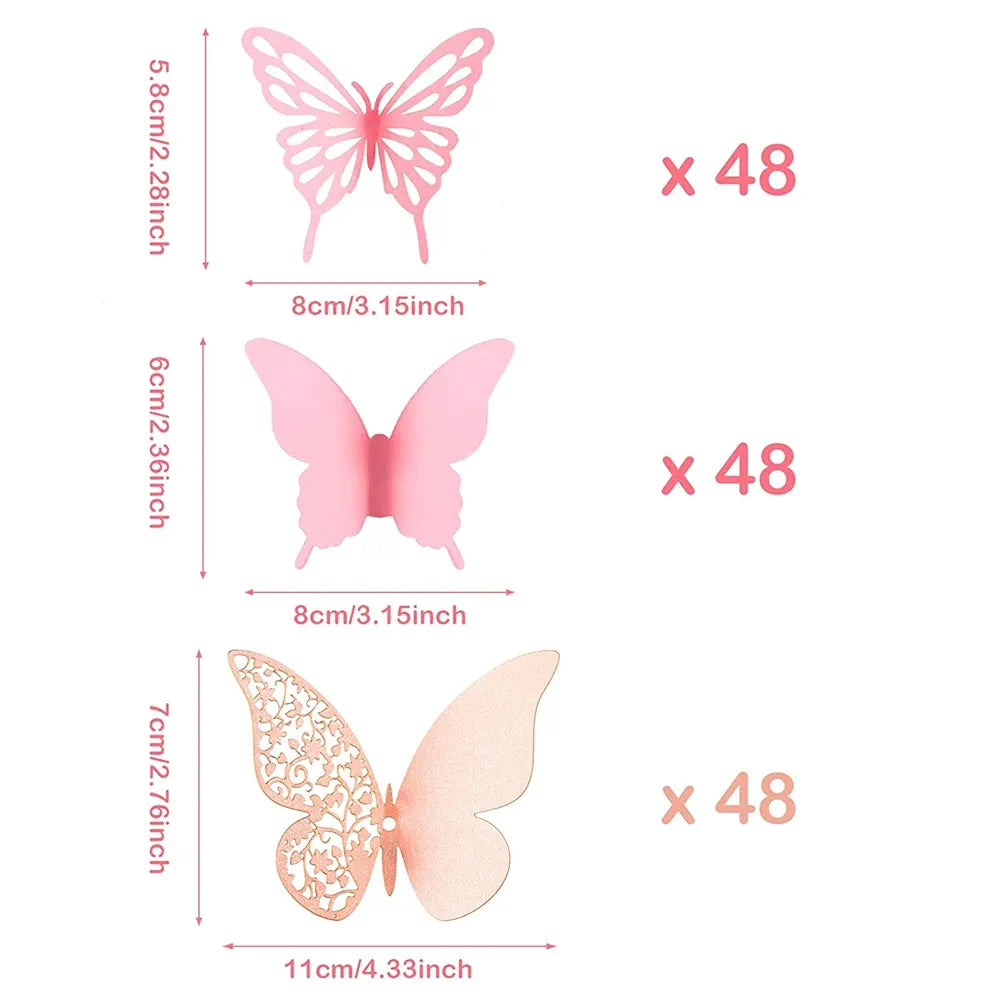 Xtore 144Pcs 3D Home Decor Butterfly with Sticking Pad DIY Decorative Wall Art Crafts for Home Decor