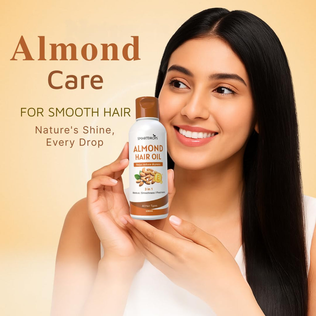 Smartdrops Almond Hair Oil with Vitamin E for Daily Hair Care and Scalp Massage Routine, Lightweight Hair Oil for Men and Women | 100ml (Pack 1)