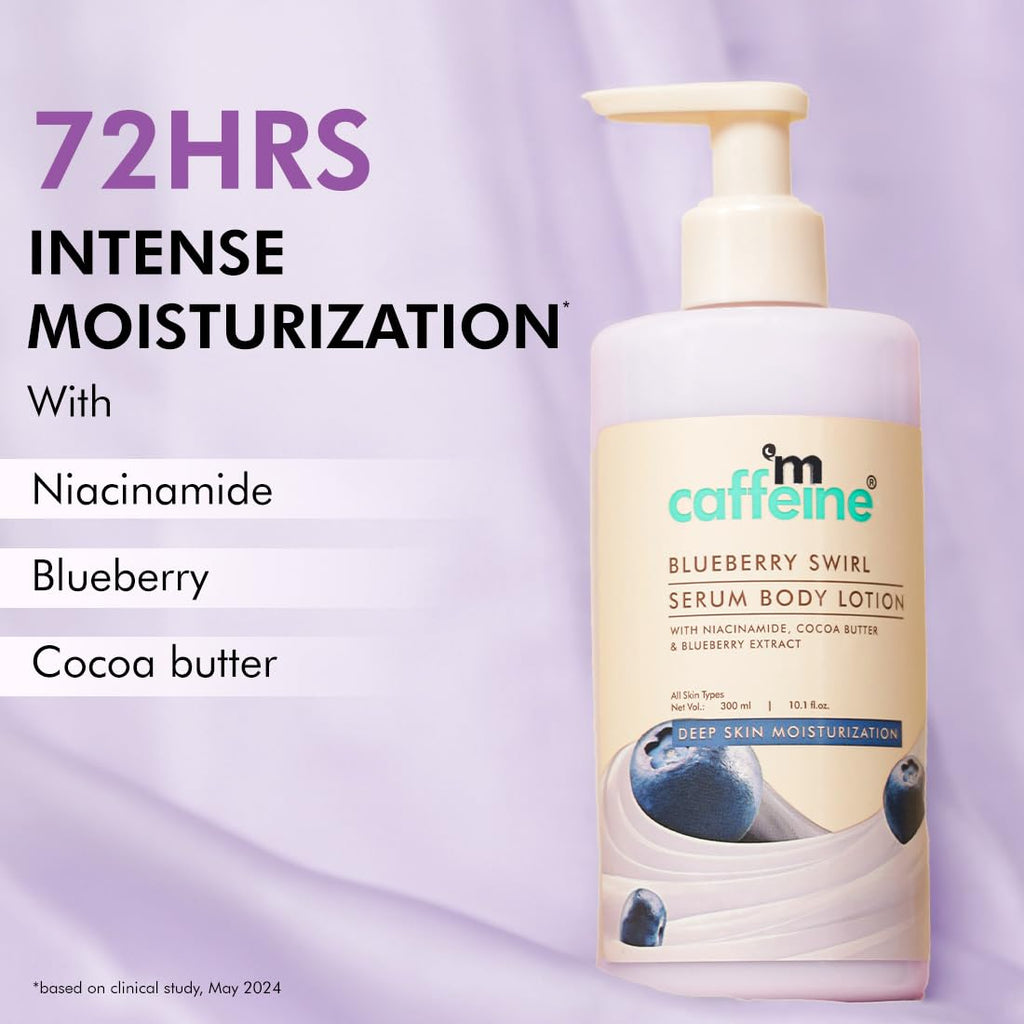 mcaffeine Blueberry Swirl Serum Body Lotion For Women And Men | Dry Skin | Lightweight Moisturizer, Non-Greasy & Non-Sticky | Body Lotion For Winter | Soft & Smooth Lotion For All Skin - 300Ml