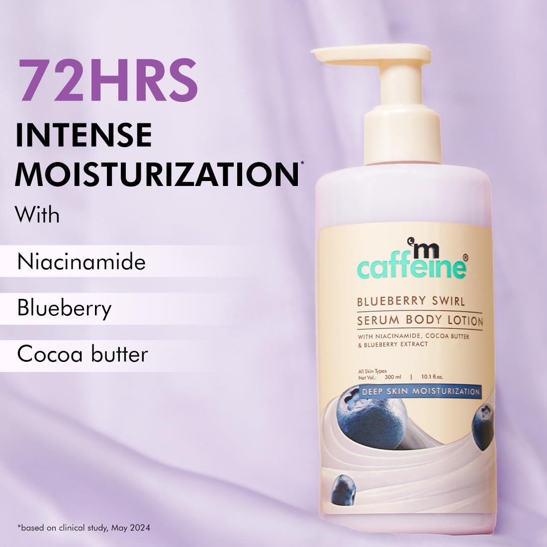 mcaffeine Blueberry Swirl Serum Body Lotion For Women And Men | Dry Skin | Lightweight Moisturizer, Non-Greasy & Non-Sticky | Body Lotion For Winter | Soft & Smooth Lotion For All Skin - 300Ml