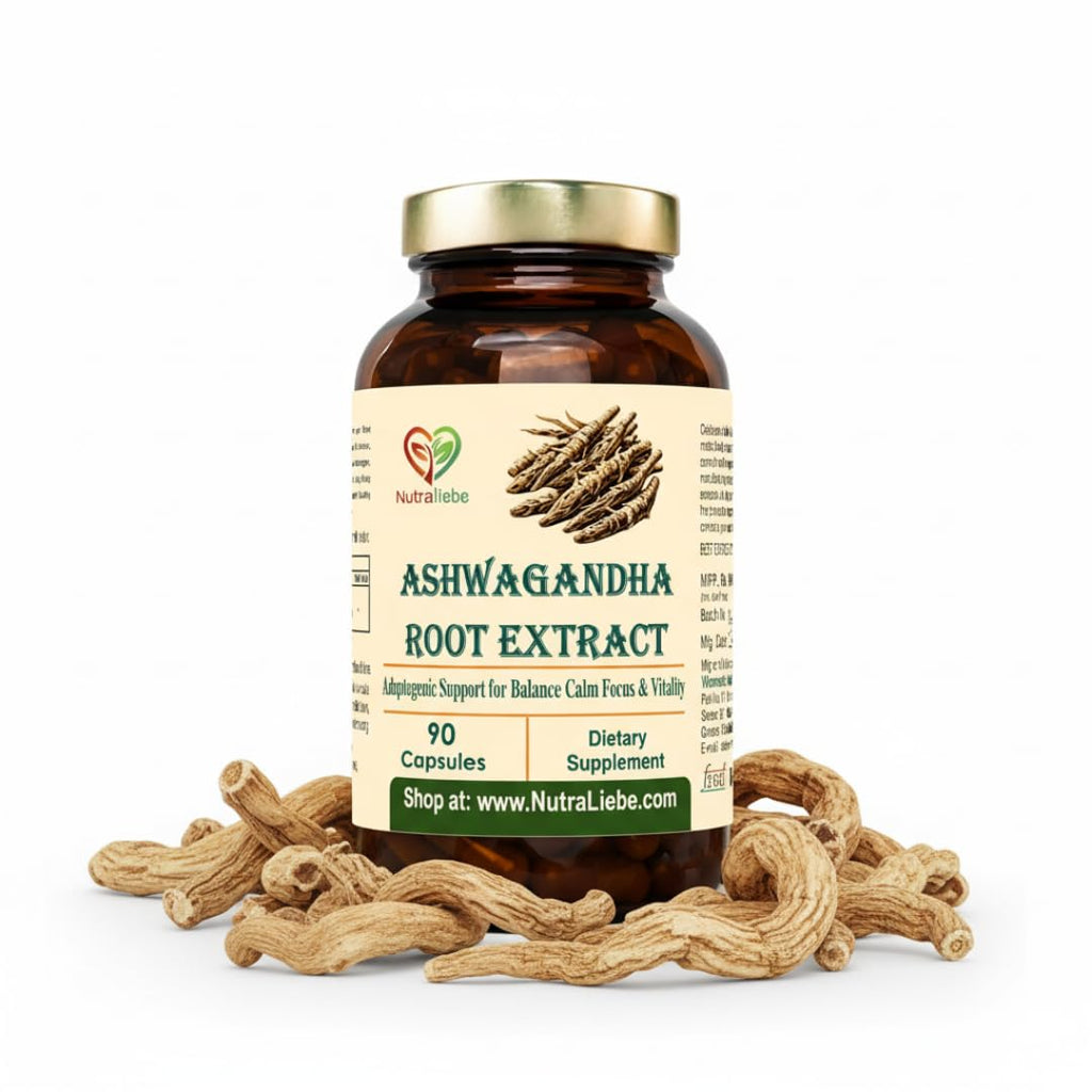 Nutraliebe Ashwagandha Root Extract 600 mg – Withania somnifera Standardized to 5% Withanolides | Stress Relief, Energy, Focus & Hormonal Balance | Adaptogenic Ayurvedic Herb | 90 Vegetarian Capsules | Non-GMO, Gluten-Free