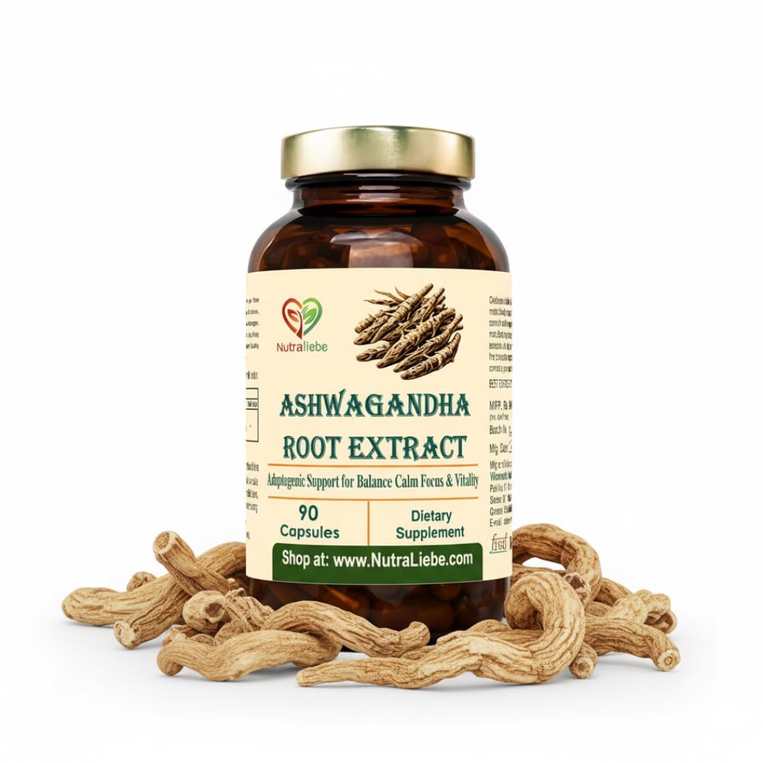 Nutraliebe Ashwagandha Root Extract 600 mg – Withania somnifera Standardized to 5% Withanolides | Stress Relief, Energy, Focus & Hormonal Balance | Adaptogenic Ayurvedic Herb | 90 Vegetarian Capsules | Non-GMO, Gluten-Free