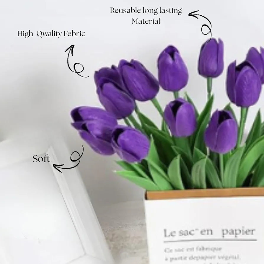 5 Pcs Artificial Tulip Lily Flowers for Vase Grape Voilet Fabric Vase Not Included
