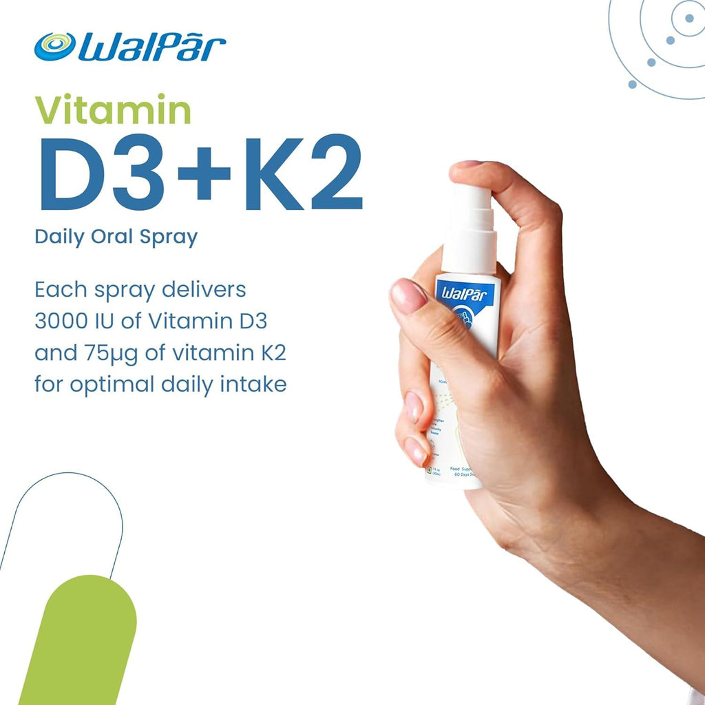 WALPAR Vitamin D3 & K2 Oral Spray (60 Doses) - 600 Iu Multivitamin Spray W/ Muskmelon Flavor - Easy Absorption Oral Vitamin D Liquid Supplement - Bone Health Support & Immune Spray For Adults - Liquid