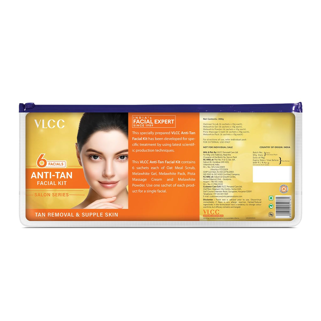 VLCC Salon Series Anti Tan Facial Kit ( 6 Facials ) - 300g - At Home Anti-Tan Facial Kit | Fights Sun Tan, Uneven Skin Tone | Refines and Brightens Skin Tone For Glowing Complexion