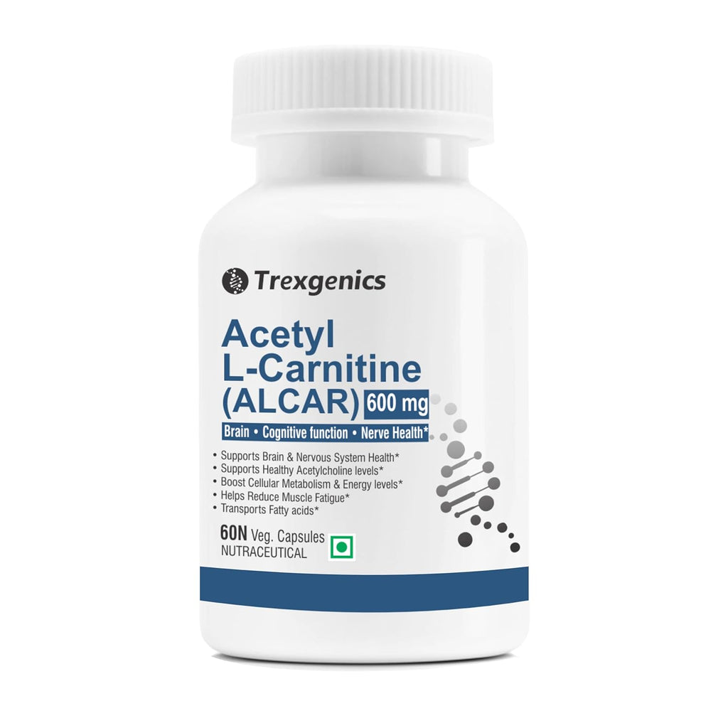 Trexgenics ACETYL-L CARNITINE (ALCAR) 600 mg Nervous System, Cognitive Function, Metabolism, Energy Support VEGAN & NON-GMO (60 Veg. Capsules) (Pack of 1)