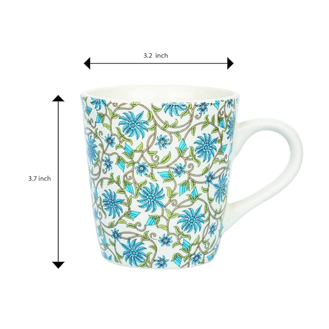 Femora Decal Stoneware Coffee Mugs | 320 Ml | Floral Jaal | Set of 2 | Dishwasher Safe