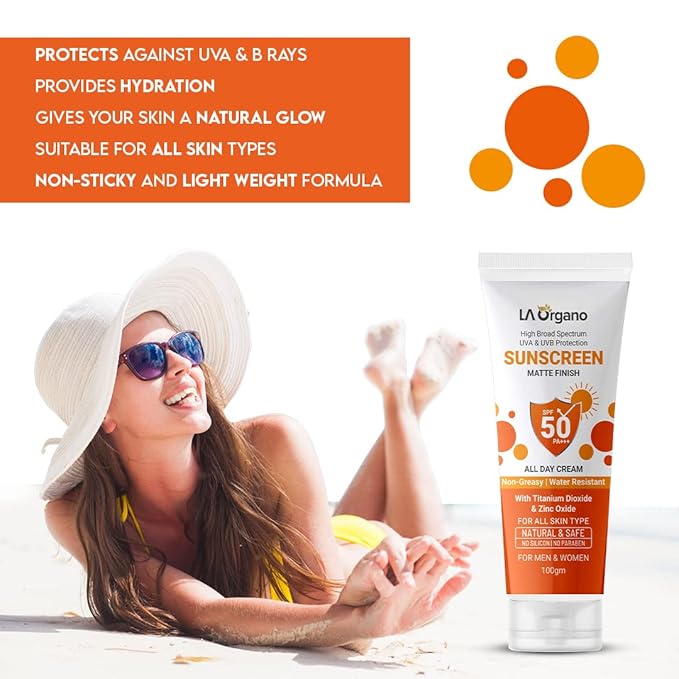La Organo Sunscreen Matte Finish All Day Cream, Spf 50 Pa+++ - 100 Gms
