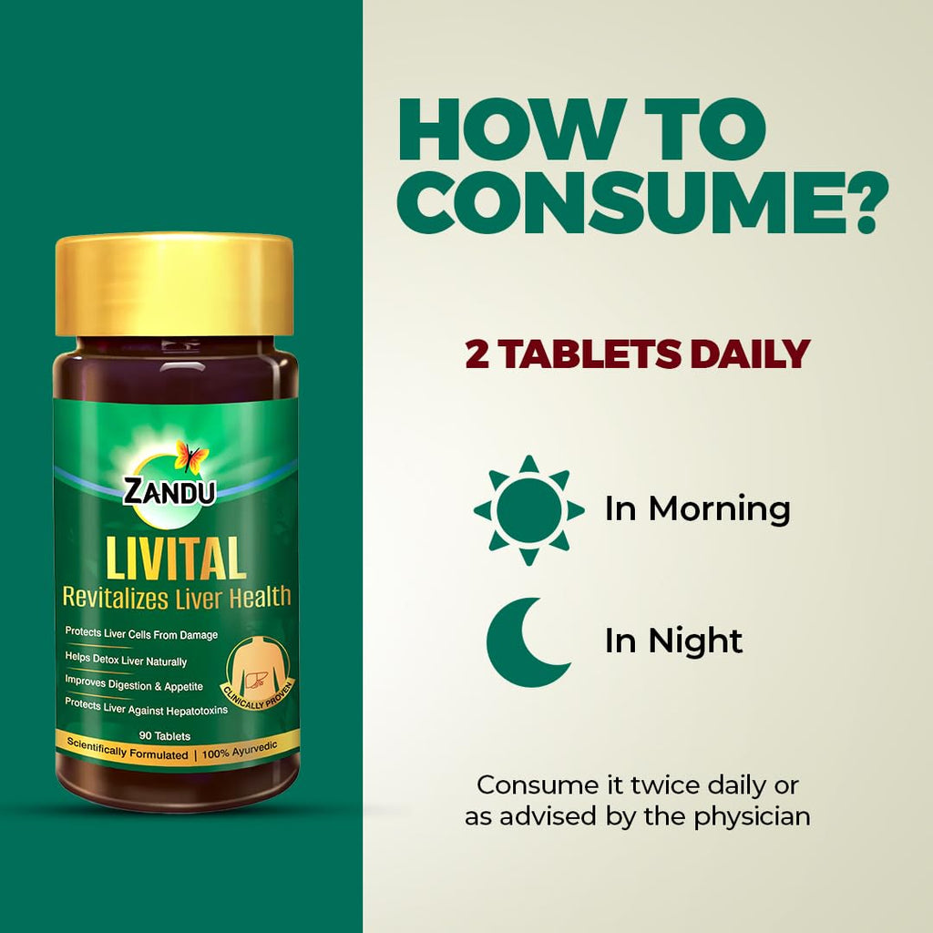 Zandu Livital Liver Tablets â€“ Clinically Proven for Liver Detox & Health Support in 2 Months | 90 Tabs | Ayurvedic Formula with Bhringaraj & Guduchi | 100% Ayurvedic Ingredients