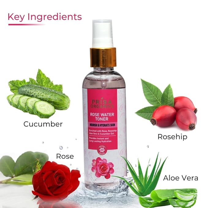 Prisa Organic Pure & Natural Rose Water Skin Toner Face Toner - 100 ml