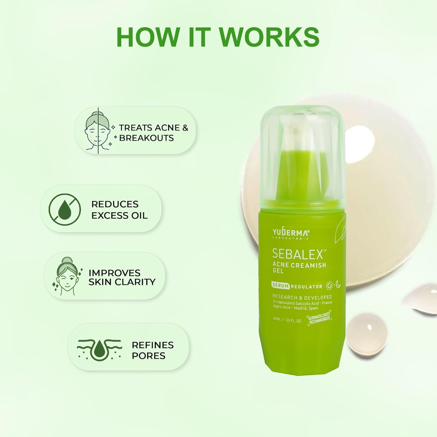 YUDERMA Sebalex Acne Creamish Sebum Regulator Gel, 40 Ml