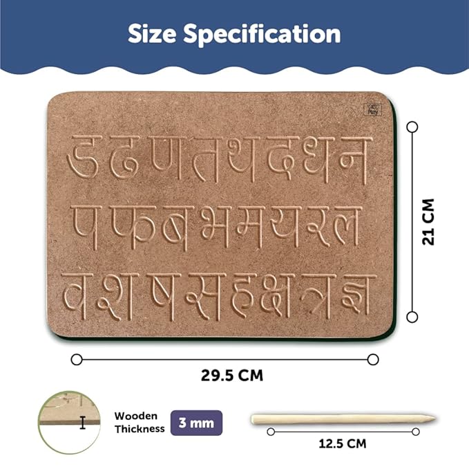 Mini Leaves Hindi Educational Alphabet Tracing Board With Dummy Pencil to Write for Kids | Wood Tracing Board Hindi Varnmala and Vyanjan