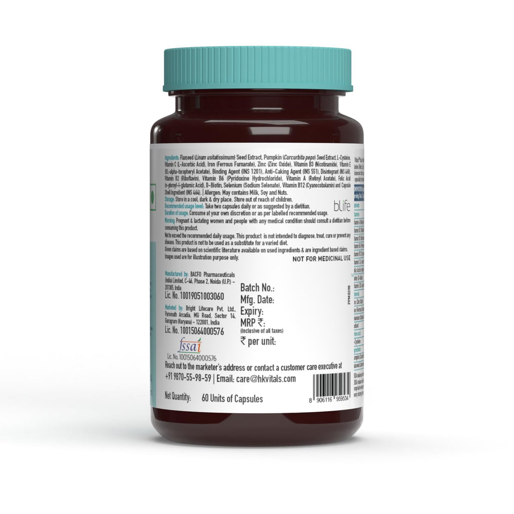 HealthKart HK Vitals Hair Vitamin with DHT Blockers (60 Capsules) | Omega & Biotin, Supports Keratin Synthesis & Helps Reduce Hair Fall