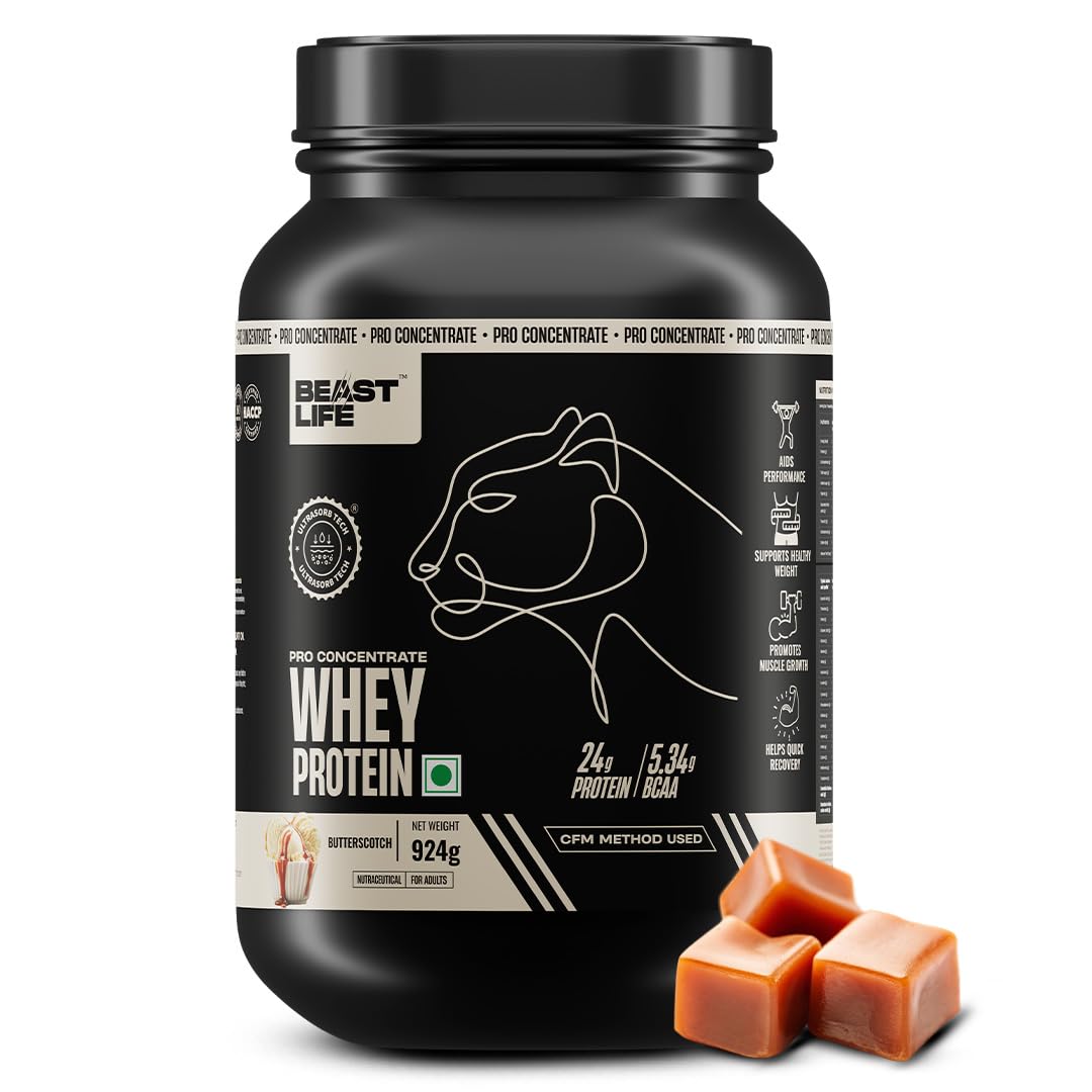 BeastLife Pro 100% Whey Protein Powder| 2 Lbs | Butterscotch Flavor | Muscle Growth & Recovery|Fast Absorbing, No Bloating |Ultrasorb Tech For Fast Digestion|NABL Lab Certified | 24g Protein, 5.3g BCAA