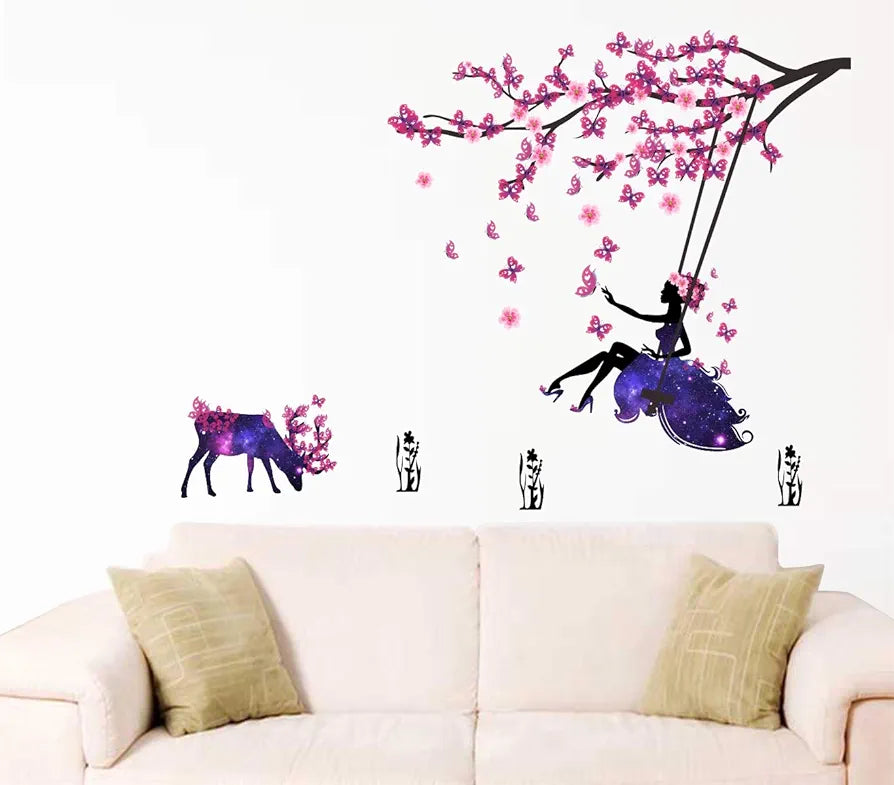 Decal O Decal Vinyl Motivational Quotes Wall Stickers Angel on Swing with Little Deer and Butterfly