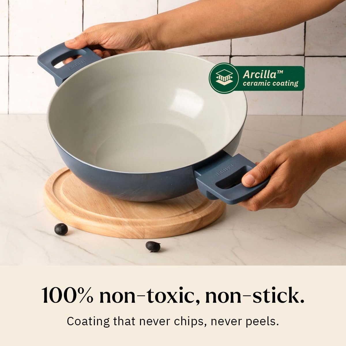 Ember Kadai 24cm with Glass Lid Soft-Touch Handle Ceramic Non-Stick