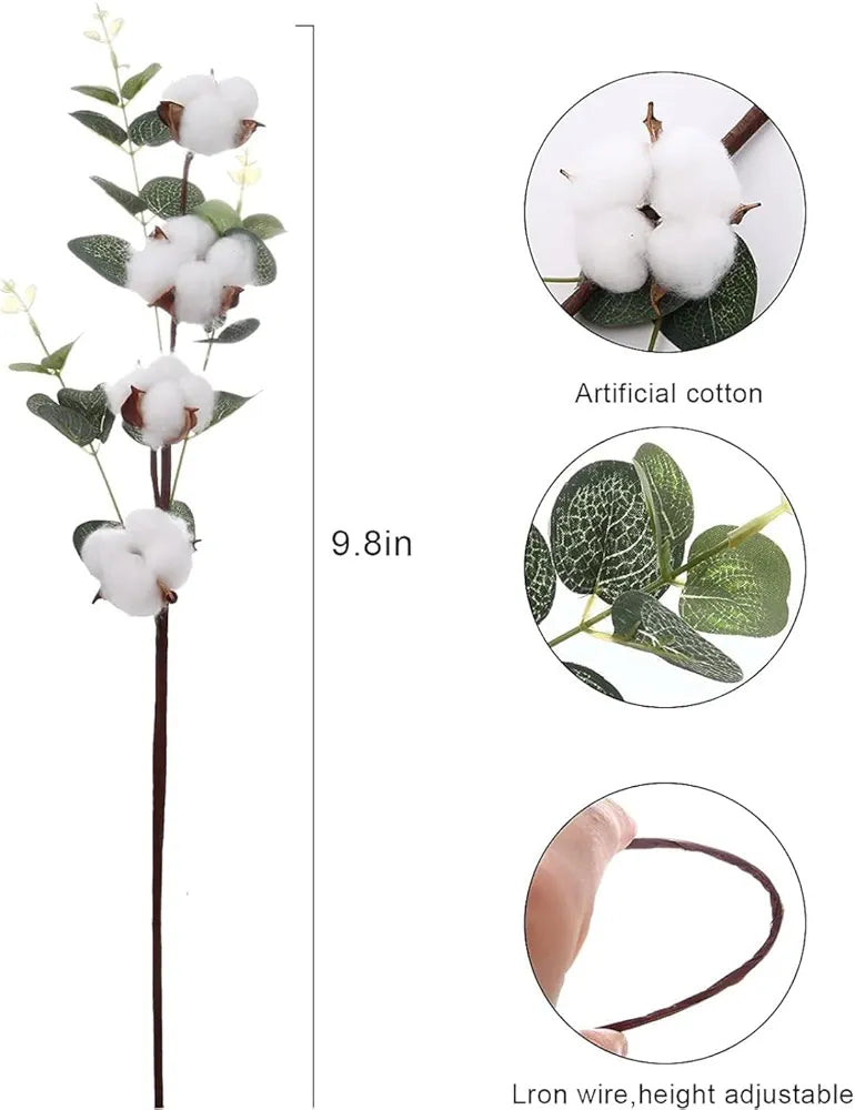 Artificial Fake Plant Flowers Pack of 3 Artificial Cotton Stems