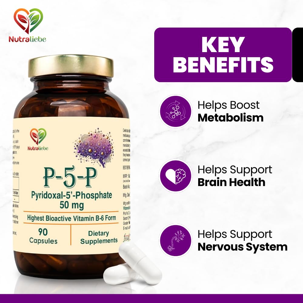 Nutraliebe P5P (Pyridoxal 5â€™- Phosphate) â€“ Active Vitamin B6 for Energy, Brain Function, and Nervous System Support â€“ 90 Capsules