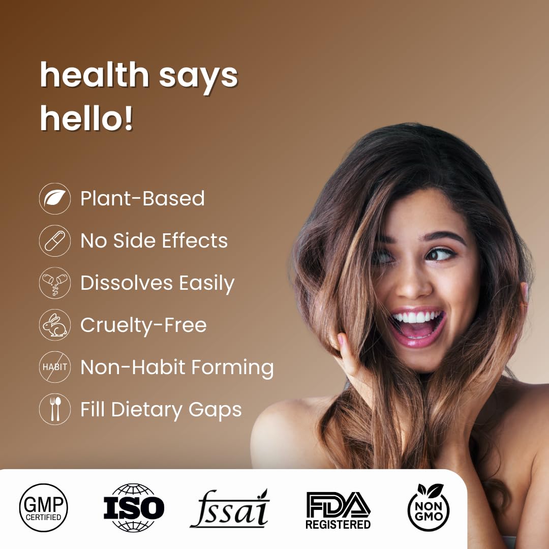 Vesca Biotin Supplement for Hair Growth | Nail Growth for Men & Women | Reduce Hair Fall | Glowing Skin | 100% Plant Based & Vegetarian | 10mg_30 Capsules