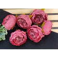 6 Pcs Artificial Fabric Rose Flower Heads Handmade Peony Style Flowers Dark Pink