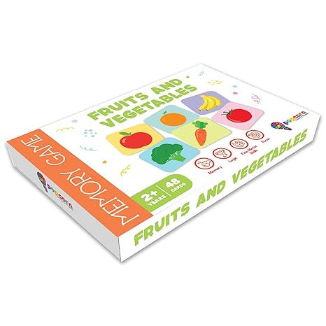 Popcorn Games & Puzzles Memory Game Fruits and Vegetables Board Matching Games Memory Game for Kids Age 2+