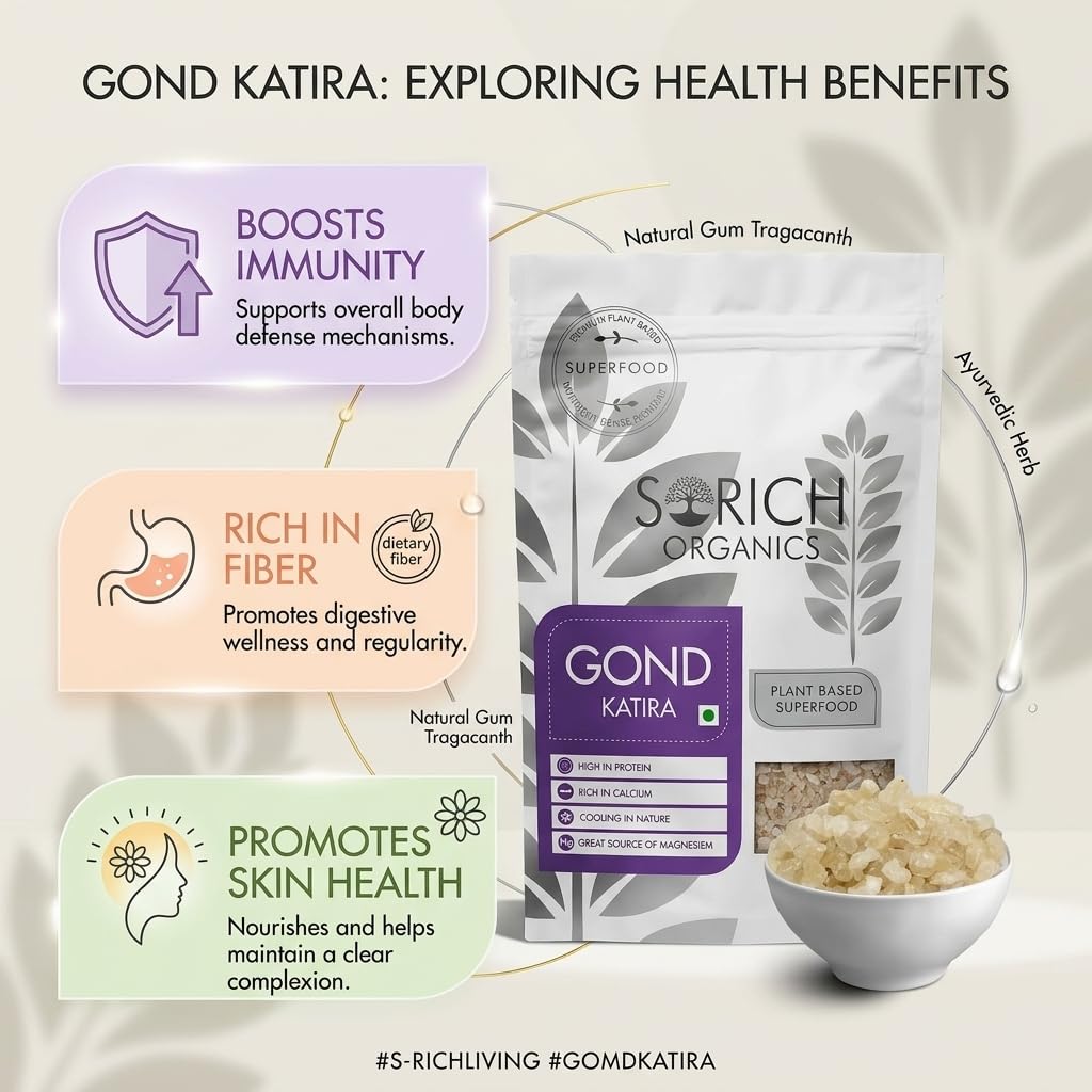 Sorich Organics Pure Gond Katira (Tragacanth Gum) Natural Edible Gond 200g| Cooling Ayurvedic Superfood for Summer Drinks, Falooda & Sweets | Supports Digestion, Hydration & Skin Health