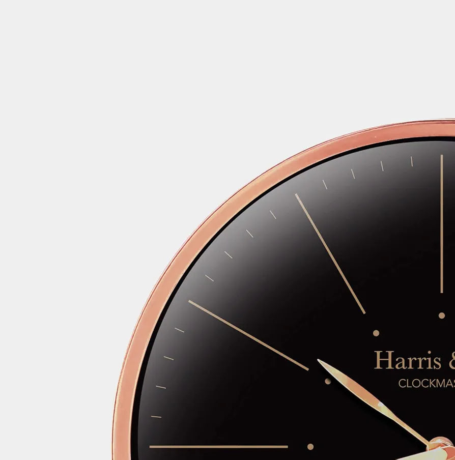 Harris & Co. Clockmasters Premium Luxury Metal Silent Sweep Noiseless Technology Wall Clock - 13 Inch Rosegold