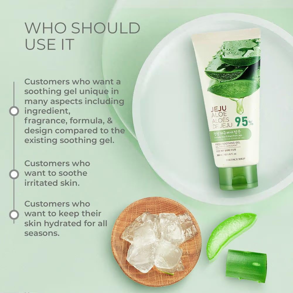 The Face Shop Pure Aloe Vera Gel, 300ml for Skin, Hair & Body | Aloe Vera with Vitamin E | Clear Gel for Ultimate Hydration & Glow | Korean Skin care products