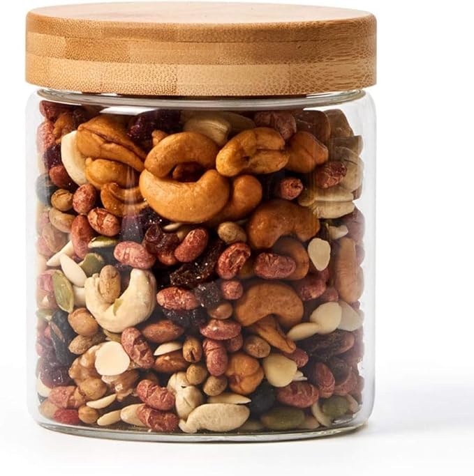 Femora Kitchen Storage Jars Borosilicate Glass With Wooden Lid Air Tight Jar | 350 Ml | Pack of 1