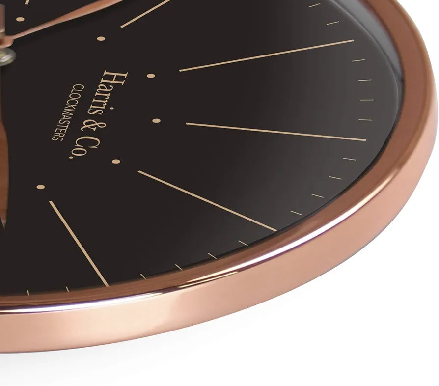 Harris & Co. Clockmasters Premium Luxury Metal Silent Sweep Noiseless Technology Wall Clock - 13 Inch Rosegold
