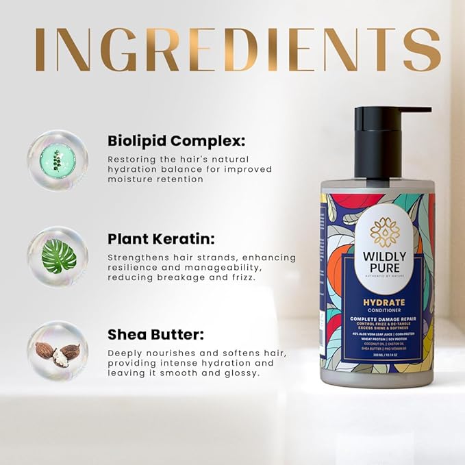 Wildly Pure Natural Conditioner for Dry & Frizzy Hair | Deep Conditioning & Smoothening - 300 Ml