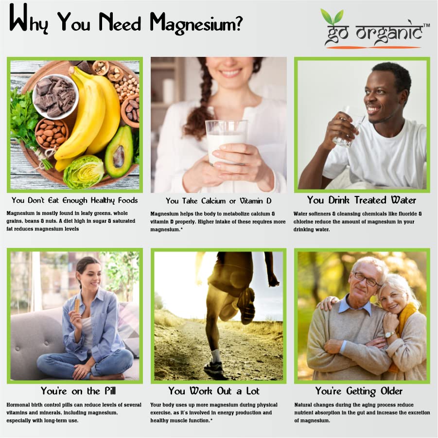 Go Organic Magnesium Glycinate Supplement Glycinate Chelate with Organic Vegetables to Support Sleep, Calm, Muscle Cramp & Stress Relief – Gluten Free, Non GMO - 120 Capsules