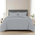 Trance Home Linen Zippered 100% Cotton 200TC Satin Stripe King Size Duvet Cover Quilt Cover Blanket Cover Razai Comforter Cover with 2 Pillow Covers Colour Silver Grey