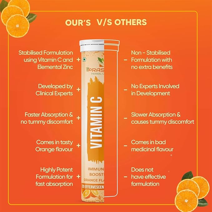 Prasatti Herbal Organic Vitamin C 20 Effervescent Tablets Orange Flavor - 20 tabs