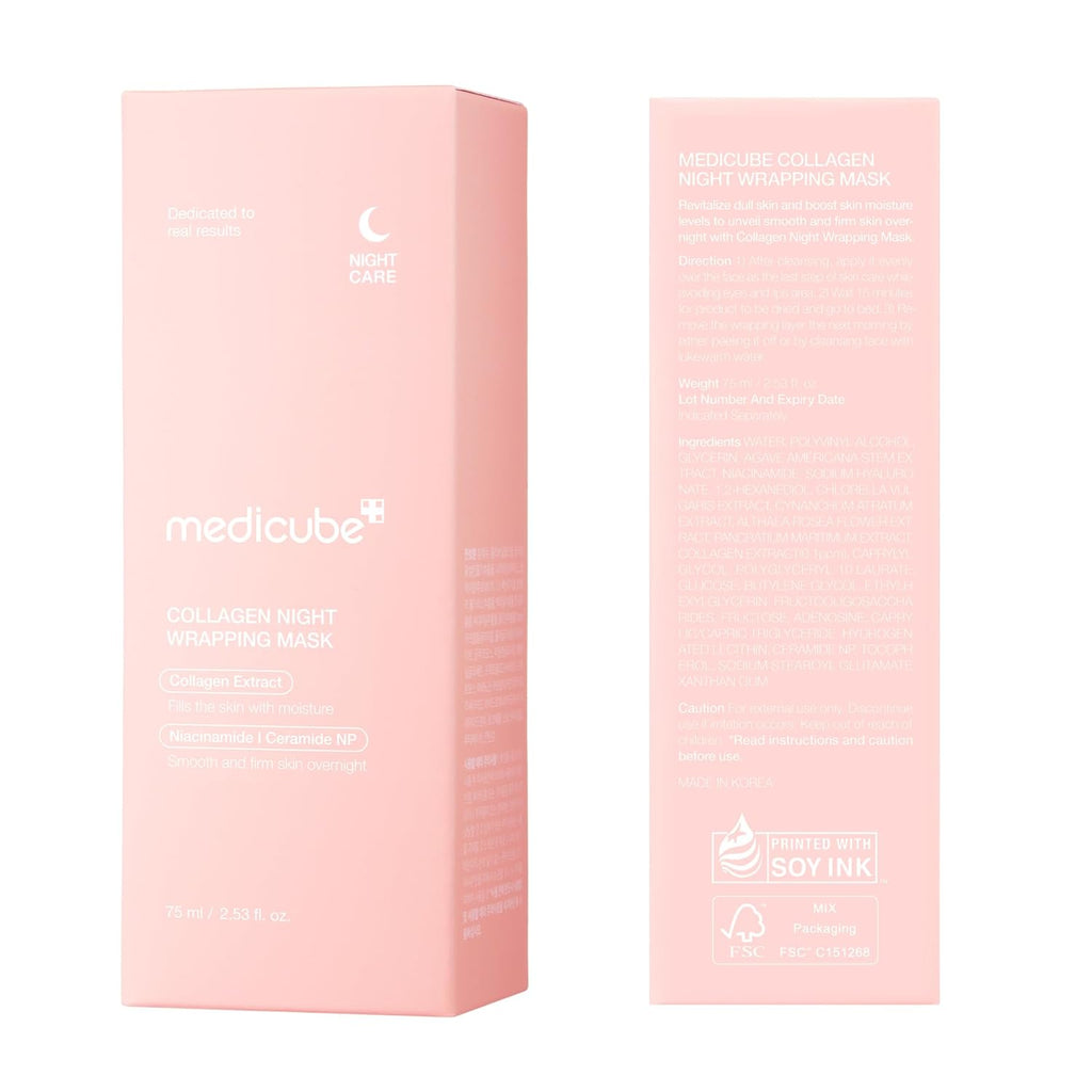 Medicube Collagen Overnight Wrapping Peel Off Facial Mask Pack - Elasticity & Hydration Care, Reduces Sagging & Dullness - Hydrolyzed Collagen For Glowing Skin - Korean Skin Care, 2.53 fl.oz