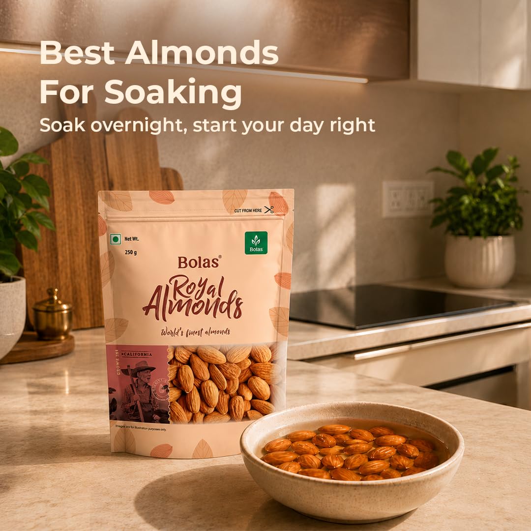 Bolas Royal California Almonds 250g | Badam Giri | High in Fiber | Rich in Protein, Magnesium & Phosphorus | Crunchy Nuts & Dry Fruits