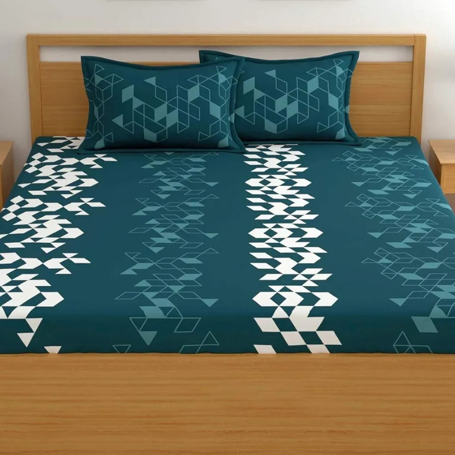 Dreamscape Cotton Double Bedsheet with 2 Pillow Covers Bright Teal