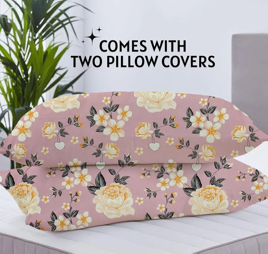 HomeKart Floral Printed Cotton Feel Double Bedsheet with 2 Pillow Covers 200 Tc Soft Premium Printed Bedsheet for Home Bedroom Purple & Beige