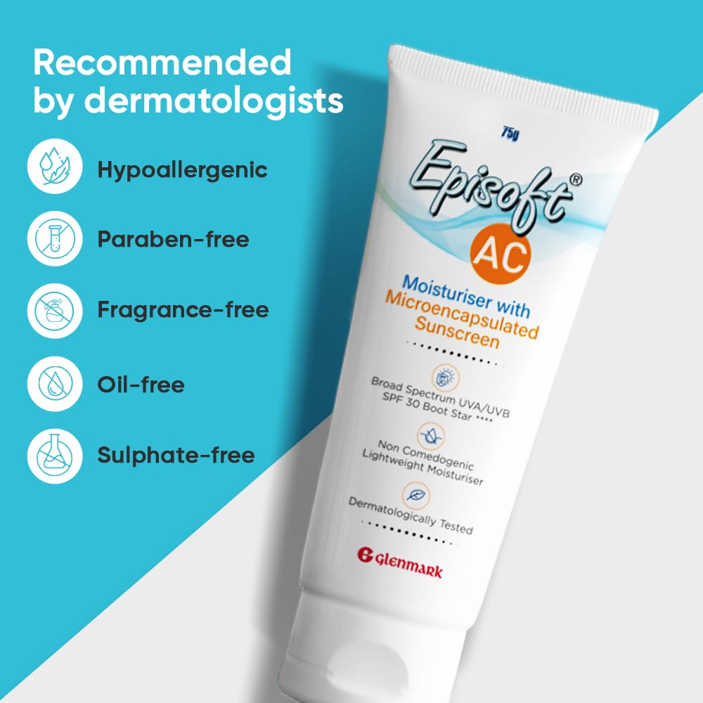 Episoft AC Moisturiser with Sunscreen | Blocks 97% UVB rays | Lightweight, non-greasy | Fragrance free | Acne safe | Single step skincare | Suitable for all Skin types | 2 in 1 product