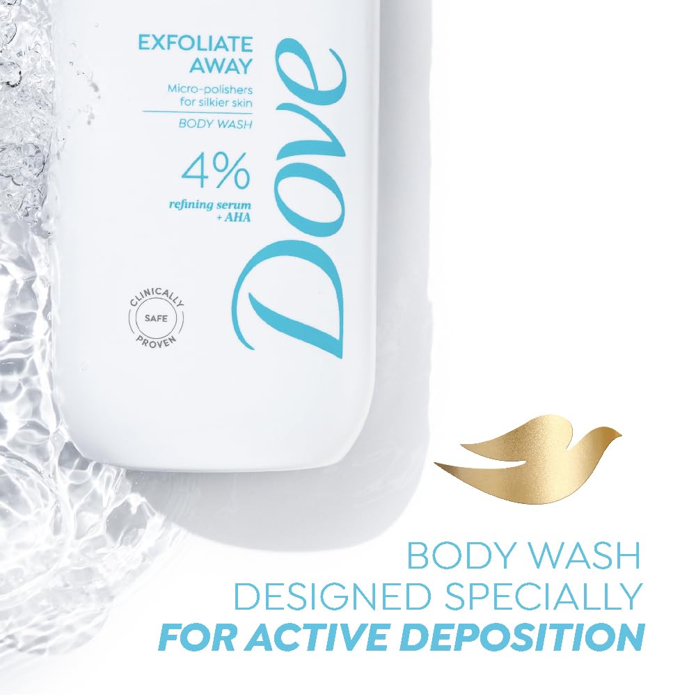 DOVE Exfoliate Away Serum Body Wash, 300 ml, for Refined and Silky Skin, with 4% Refining Serum + AHA, Dermatologist Co-Created, Paraben & SLS Free
